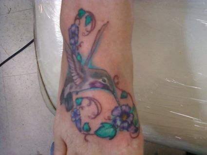 Hummngbird And Flower Pic Tattoo